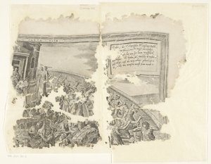 Rechteroberer Ecke eines Drucks der Szene von Cebes (Tabula Cebetis Carta Vitae) von Philips Galle