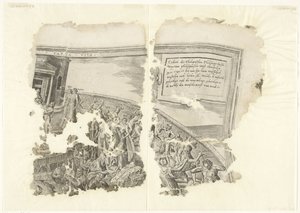 Rechteroberer Ecke einer Druckgrafik der Szene von Cebes (Tabula Cebetis Carta Vitae)