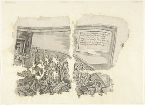 Rechteroberer Ecke einer Druckgrafik der Szene von Cebes (Tabula Cebetis Carta Vitae)