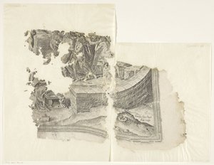 Rechteruntere Ecke einer Druckgrafik der Szene von Cebes (Tabula Cebetis Carta Vitae) von Philips Galle