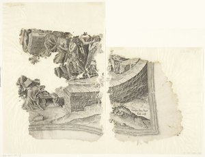 Rechteruntere Ecke einer Druckgrafik der Szene von Cebes (Tabula Cebetis Carta Vitae) von Philips Galle