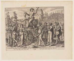Die Macht des Weins [3 Esdras 3:19-23], aus Die vier stärksten Mächte von Philips Galle