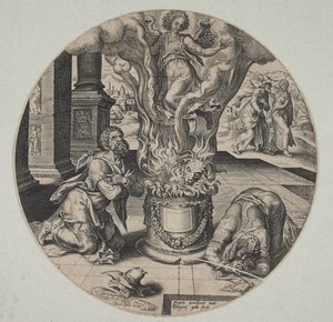Der Engel steigt in der Flamme auf dem Altar von Manoah und seiner Frau auf