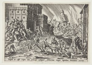 Die Leiche des Königs von Ai wird zum Stadttor gebracht von Philips Galle