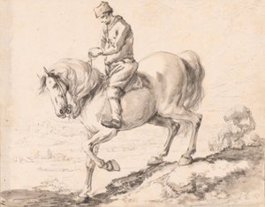 Ein Reiter überquert mit seinem Pferd einen Bach von Philips Wouwerman
