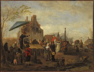 Gaukler auf einem Markt von Philips Wouwerman