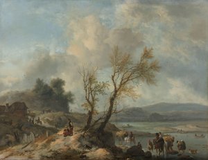 Landschaft mit sandigem Pfad neben einem Fluss von Philips Wouwerman
