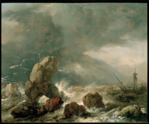 Stürmische See mit drei Schiffen in Seenot von Philips Wouwerman