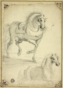 Zwei Skizzen eines trabenden Pferdes von Philips Wouwerman