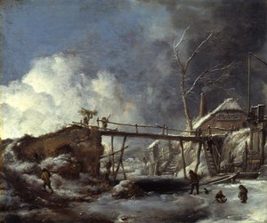 Winterlandschaft mit Holzsteg von Philips Wouwerman