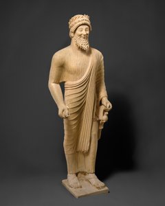 Kalkstein-Statue eines bärtigen Mannes mit Votivgaben, um 475-450 v. Chr. (Kalkstein)