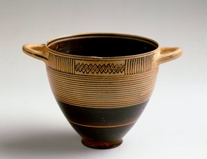 Phönizische Kunst: Kotyl-Typ Schale aus bemaltem Ton. Aus Lauritia (Almuñécar in Spanien). Dim. 8x9,2 cm. Granada, Archäologisches Museum