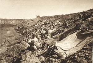 Deutsches Infanteriebataillon in Reserveposition während des Vormarsches nördlich von Focsani, August 1917