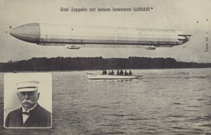 Graf Ferdinand von Zeppelin und eines seiner Luftschiffe von Photographer German
