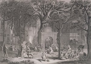 Hindu-Fakire, die ihre abergläubischen Riten praktizieren, graviert von Bell, aus Weltreligion, veröffentlicht von A. Fullarton & Co.