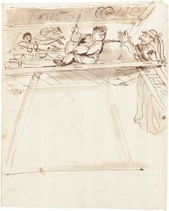 Eine Karikatur von Pier Francesco Mola unterbricht Giovanni Battista Passeri beim Malen einer Deckenverzierung einer liegenden Venus von Pier Francesco Mola