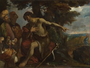 Johannes der Täufer predigt in der Wildnis, um 1640 von Pier Francesco Mola