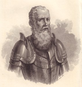 Porträt des italienischen Militärführers Ezzelino III da Romano oder Ecelino da Romano (1194-1259), Kupferstich von Blaise Nicolas Le Sueur