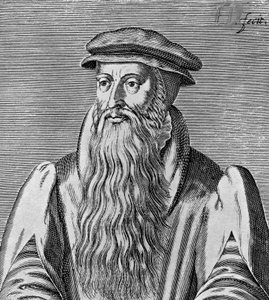 Porträt von John Knox (ca. 1513-1572), schottischer Minister, Theologe, Schriftsteller, Führer der Reformation und Gründer der Presbyterianischen Kirche von Schottland, Holzschnitt