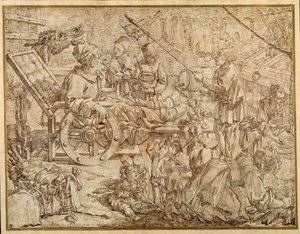 Polcinello, von Gicht geplagt von Pier Leone Ghezzi