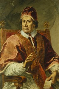 Porträt von Papst Clemens XI., Halbfigur, in päpstlichen Gewändern, einen Brief haltend von Pier Leone Ghezzi