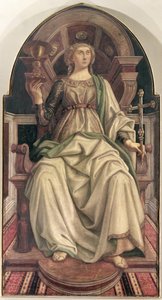 Glaube, aus einer Serie von Tafeln, die die Tugenden darstellen, entworfen für den Ratssaal der Kaufmannsgilde, 1469