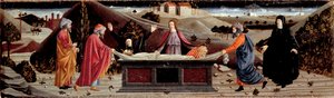 Polyptychon der Barmherzigkeit: um den Körper Jesu Christi: Heiliger Johannes, die Jungfrau Maria, Heilige Maria Magdalena, Heiliger Joseph von Arimathäa und Heiliger Nikodemus von Piero della (school of) Francesca
