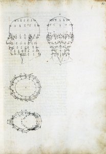 Konstruktion und geometrische Projektion des Kopfes, Seite aus De Prospectiva pingendi (Über die Perspektive der Malerei), von Piero della Francesca (ca. 1415-1492), Italien von Piero della Francesca