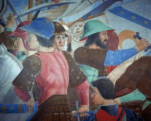 Detail aus der Legende vom Wahren Kreuz: Schlacht von Heraklius I. von Byzanz gegen Chosroes II. von Piero della Francesca
