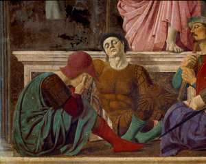 Die Auferstehung Christi. Detail der schlafenden römischen Soldaten. Gemälde von Piero della Francesca von Piero della Francesca