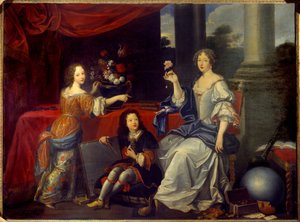 Porträt von Louise Francoise de la Baume le Blanc, Herzogin de la Valliere (Madame de La Valliere) (1644-1710), Favoritin von Ludwig XIV. und ihre Kinder Mademoiselle de Blois und der Graf von Vermandois von Pierre (after) Mignard