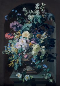 Blumenvase mit Mimosen und Blumenvase mit Traubenbündel (Paar) von Pierre Adrien Chabal Dussurgey