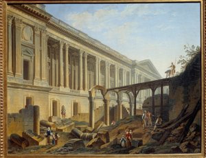Freilegung der Kolonnade des Louvre. Arbeiten durchgeführt von Jacques Germain Soufflot. Gemälde von Pierre Demachy