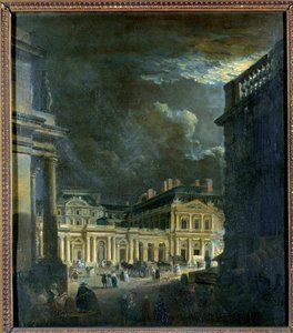 Der Place du Palais Royal in Paris bei Mondschein (Gemälde von Pierre Demachy, 18. Jahrhundert) von Pierre Antoine Demachy
