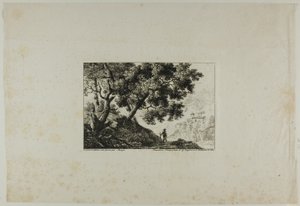 Landschaft mit Mann, der einen Stab trägt