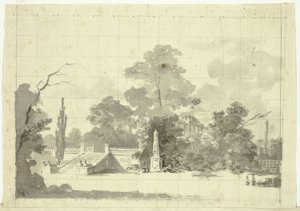 Ansicht des Parks von Versailles: Treppe mit zwei Paar Sphinxen