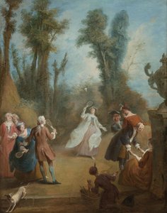 Elegante Figuren spielen Federball in einem Park, ca. 1730 von Pierre Antoine Quillard
