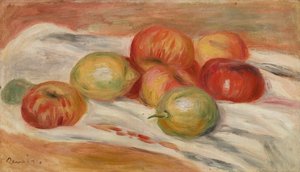 Äpfel und Zitronen auf einem Tuch von Pierre Auguste Renoir