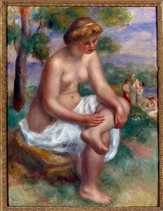 Badende, die in einer Landschaft sitzt, genannt Eurydike, Gemälde von Pierre Auguste Renoir von Pierre Auguste Renoir