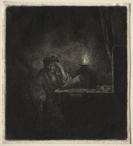 Kopie von Student an einem Tisch bei Kerzenlicht von Pierre Auguste Renoir