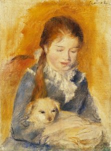 Mädchen mit Hund, ca. 1875 von Pierre Auguste Renoir