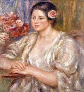 Madeleine in einer weißen Bluse und Blumenstrauß, ca. 1915-1919 von Pierre Auguste Renoir