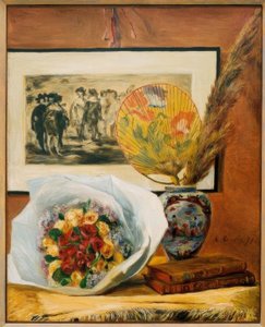 Stillleben mit Blumenstrauß und Fächer von Pierre Auguste Renoir
