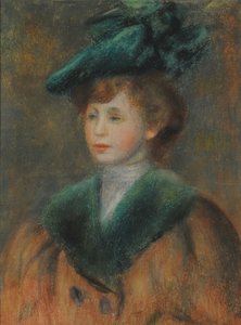 Porträt einer jungen Frau mit grünem Hut von Pierre Auguste Renoir