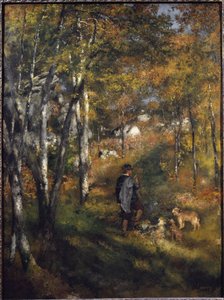 Der Maler Jules Le Coeur mit seinen Hunden im Wald von Fontainebleau von Pierre Auguste Renoir