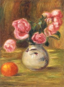 Vase mit Rosen und einer Orange, 1910 von Pierre Auguste Renoir