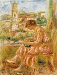 Frau am Fenster mit Blick auf Alt-Nizza, 1918 von Pierre Auguste Renoir