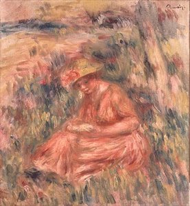 Frau sitzt auf dem Gras von Pierre Auguste Renoir