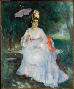Frau mit Sonnenschirm im Garten sitzend (Lise Trehot) von Pierre Auguste Renoir