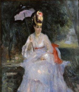 Frau mit Sonnenschirm im Garten sitzend, 1872 von Pierre Auguste Renoir